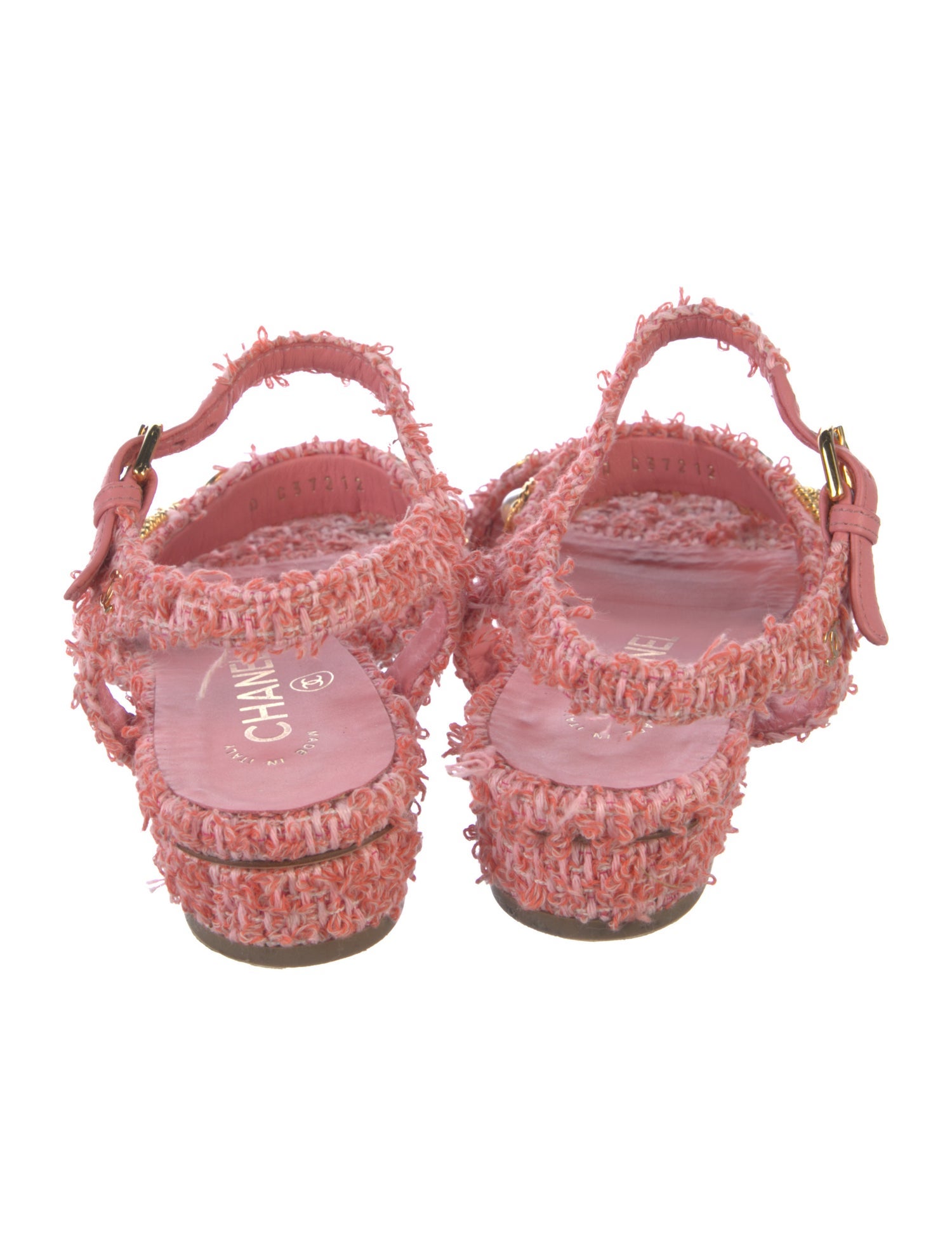 Chanel Interlocking CC Logo Tweed Slingback Sandals